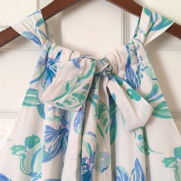 Charlie Paige Floral Linen Blend Sleeveless Halter Neck Mini Dress White Blue L - Picture 13 of 14